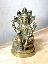 Antike Messing Hindu Religiöse Lord Vishnu Statue Original Alte Fein Graviert