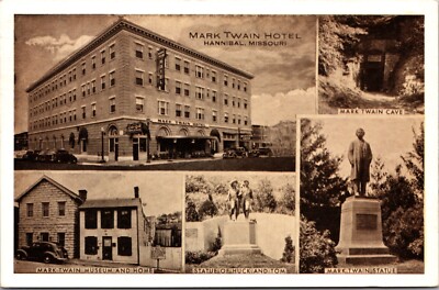 Postcard Multiple Views of Mark Twain Hotel and City of Hannibal, Missouri