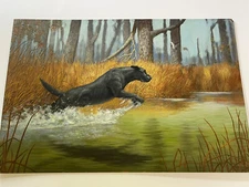 Russell Johnson Painting Wildlife Landscape Hunting Dog Realism Vintage LARGE