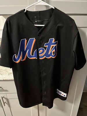 New York Mets Black Majestic Jersey Adult Large Print Logo | eBay
