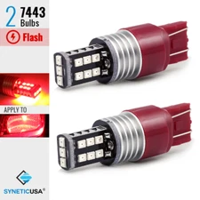 Syneticusa 7443 (Pair) LED Bright Tail Rear Brake Flash Strobe Light Bulbs Red