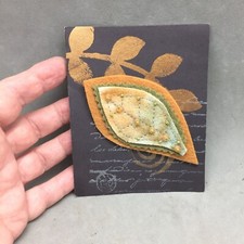 Artisan Handcrafted Felted Felt Brooch Pin Leaf Motif Hat Lapel Gold Green 4"