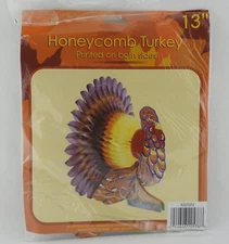 Vintage Paper Magic Turkey Honeycomb Tissue Centerpiece 13" Thanksgiving Puprle