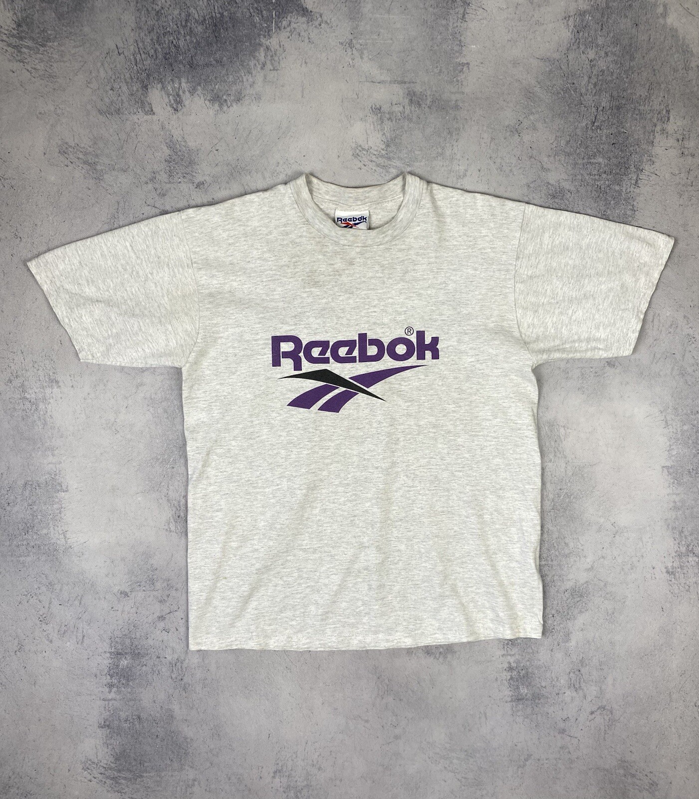 Reebok Gray Big Logo Graphic Crewneck Short Sleeve Cotton T-Shirt Men's Size M