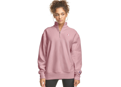 Champion Oversized Reverse Weave 1/4 Zip Sweatshirt Pink Beige