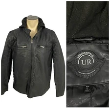 Urban Republic Coat Mens Large Black Hooded Moto Quilted Rock Grunge Work