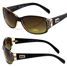 New Designer Womens Rhinestones Sunglasses Shades Fashion Yellow Wrap Oval Small