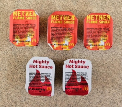 McDonalds Mighty Hot Sauce & Nether Flame Sauce RARE Packets CUPS