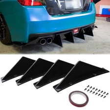 Rear Bumper Diffuser Shark Fins Spoiler Lip Splitter Glossy For Subaru WRX/STI