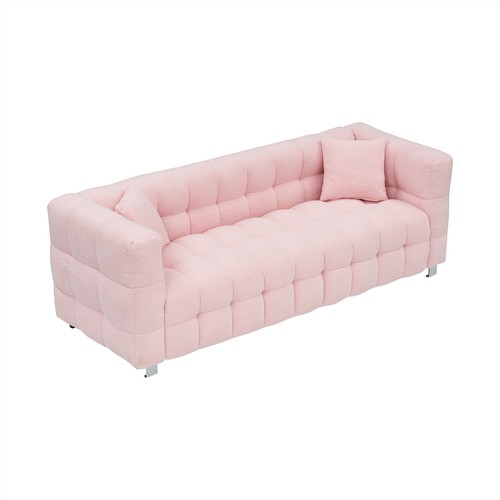 3 Seater Sofa Couch Teddy Upholstered Sofa Couch with 2 Pillows for Living Room - Picture 38 of 66