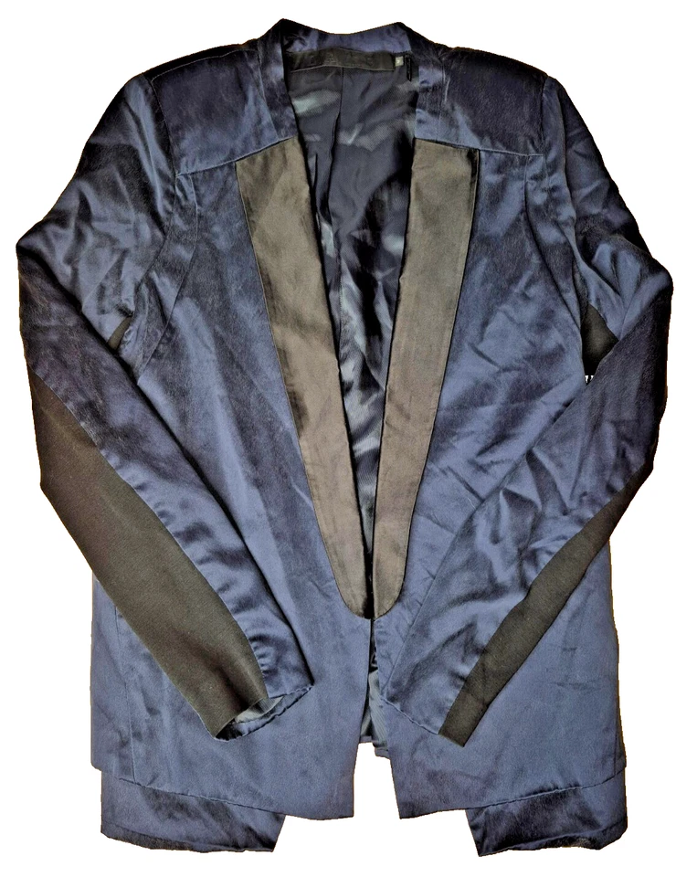 VTG L.A.M.B. Gwen Stefani Navy Blue Silk Tuxedo Blazer SZ 2 100% Silk Satin Trim - Image 4 of 4