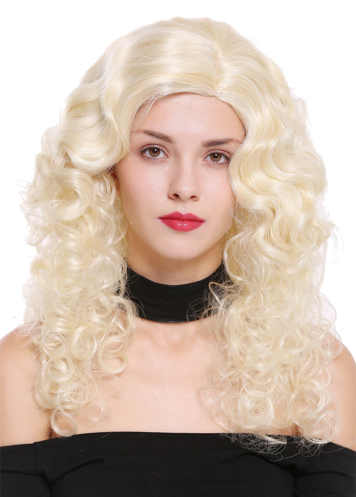 Long voluminous light blonde la page crest curls women's wig