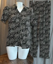 Joie Womens Polka Dot Pleated Two Piece Pant Set Black Beige Size Medium Plisse