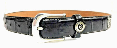 Brighton Black Leather Belt Embellished W/Embroidery Silver Studs & TiesW/Hearts Hearts Reversible Belt - Brighton main image 3