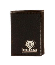 ARIAT Men's Dark Brown Rowdy Trifold Wallet Large Shield