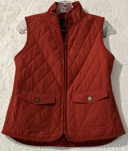 Talbots Quilted Zip Up Size Petite Vest Women Red Lined Snap Pockets - Afbeelding 1 van 12