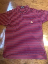 VTG Polo Ralph Lauren Crest Logo Striped Short Sleeve Polo Shirt Men's XL Red/Bl