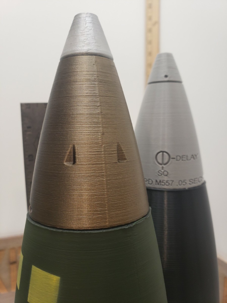 Custom 2x3D Printed 90mm M71 TNT Artillery Shell Replica - Prop