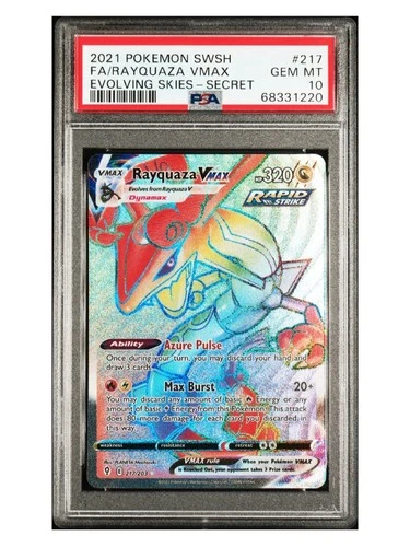 Rayquaza Vmax 217/203 Secret Rainbow Rare Evolving Skies Pokemon English PSA 10