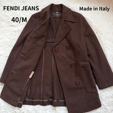 USED EXCELLENT CONDITION FENDI JEANS ITALIAN-MADE WOOL COAT, BROWN, SIZE 40