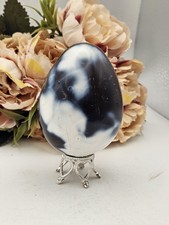 Orca agate Egg On Stand 6.5cm Black White Crystal Brown 255g