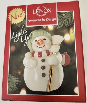 NIB Lenox Blinking All The Way Snowman w Light Up Nose Figurine Ornament 3.4''