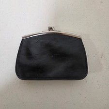 Vintage Style Black Faux Leather Kiss Lock Coin Purse Wallet with Card Slots