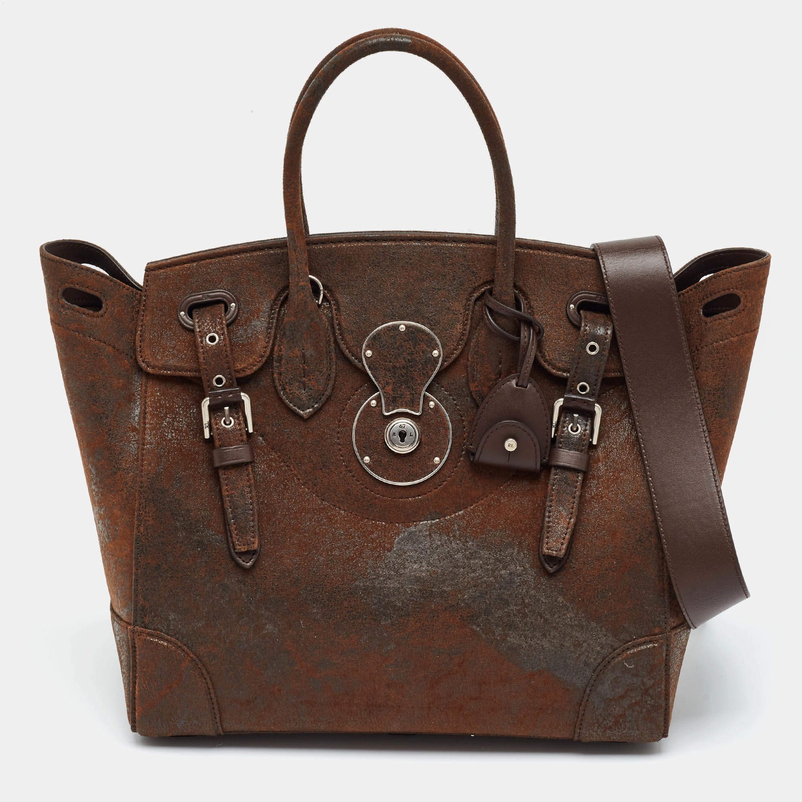 Ralph Lauren Ricky 33 Brown Distressed Suede Tote