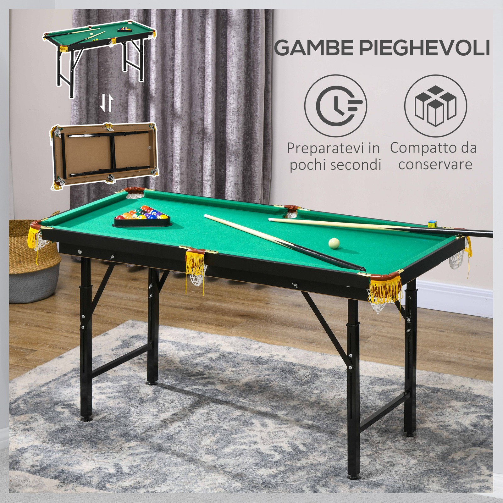 SPORTNOW Tavolo da Carambola ad Altezza Regolabile in MDF e Acciaio Verde foto 6