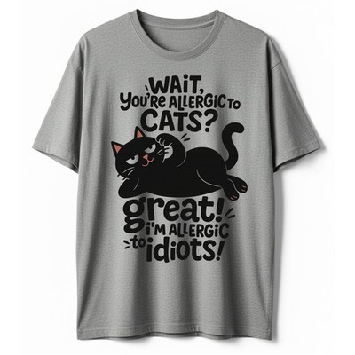 Funny Cat Sarcasm T-Shirt, Allergic To Idiots Tee, Novelty Cat Lovers Tee Shirt