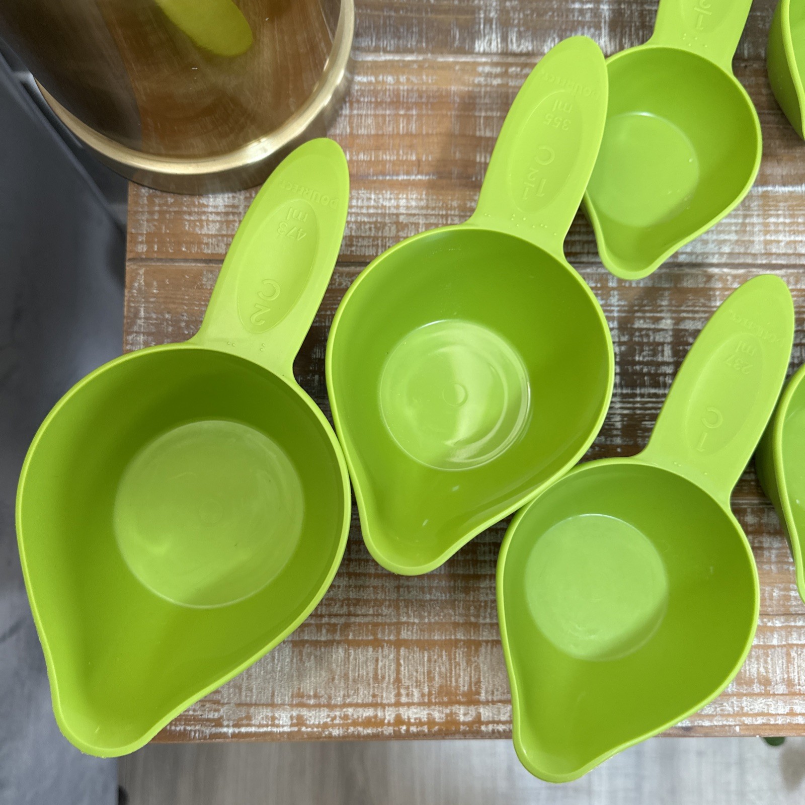 RARE Vtg Randy Kaas POURfect Mixing Bowls 11 pc Nesting Cups & 2 Bowls Green USA