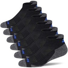 Men's Cushioned Athletic Running Ankle Socks Size 13-15 Black 6 Pairs