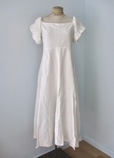 ASTR white long maxi milkmaid dress linen blend smocked elastic back lined XL
