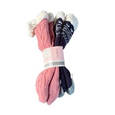SERRA Ladies Chunky Knit Slipper Socks 2 Pair Faux Fur
