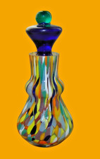 Glasflakon wohl Murano bunt mit blau-gr&uuml;nem Stopfen Parfumflakon 12,5 cm
