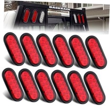 12Pcs 6" Inch Oval LED Trailer Tail Lights Red 10LED, 6" Inch Oval LED Stop