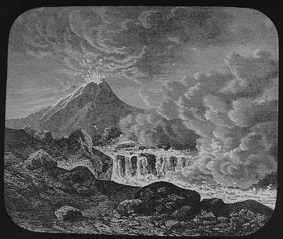 Magisches Laternendia BERG ÄTNA 1771 AUSBRUCH LAVASTROM UM 1890 VULKANSTUDIE