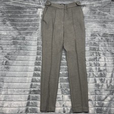 Express Womens Gray High Waisted Button Tab Slim Straight Leg Dress Pants 4R