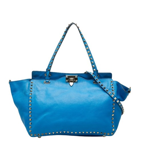 Valentino Garavani Rockstud Tote Bag Shoulder Bag 2WAY Blue Leather Women's Vale