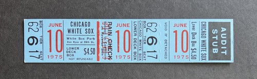 White Sox vs Brewers 1975 unused baseball ticket Wilbur Wood win Hank Aaron hit - Afbeelding 1 van 2