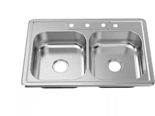 33 in. Drop-In 50/50 Double Bowl 22 Gauge Stainless Steel Kitchen Sink