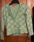 Y2K Epic Threads Hoodie Plaid Green Grey Striped Henley Teen Sz Med VNeck Lowcut — photo 2