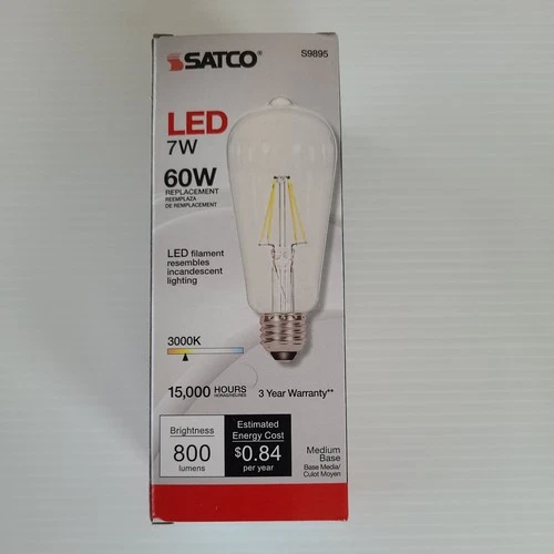 Satco S9895 (6 Pack)7w LED/30K 120v  7 Watt ST19 Vintage 60 watt Replacement 30K - Picture 1 of 3