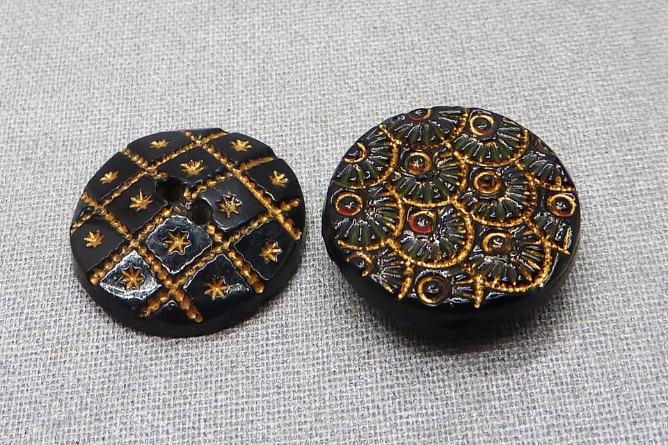 10 botones antiguos vintage de vidrio negro de 3/8" a 3/4" (juego 48) Foto 4 de 4