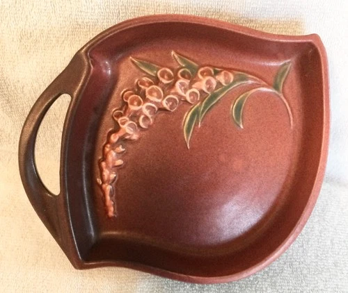 Vintage mid century ROSEVILLE POTTERY TRAY / BOWL 419-8” FOXGLOVE in pink