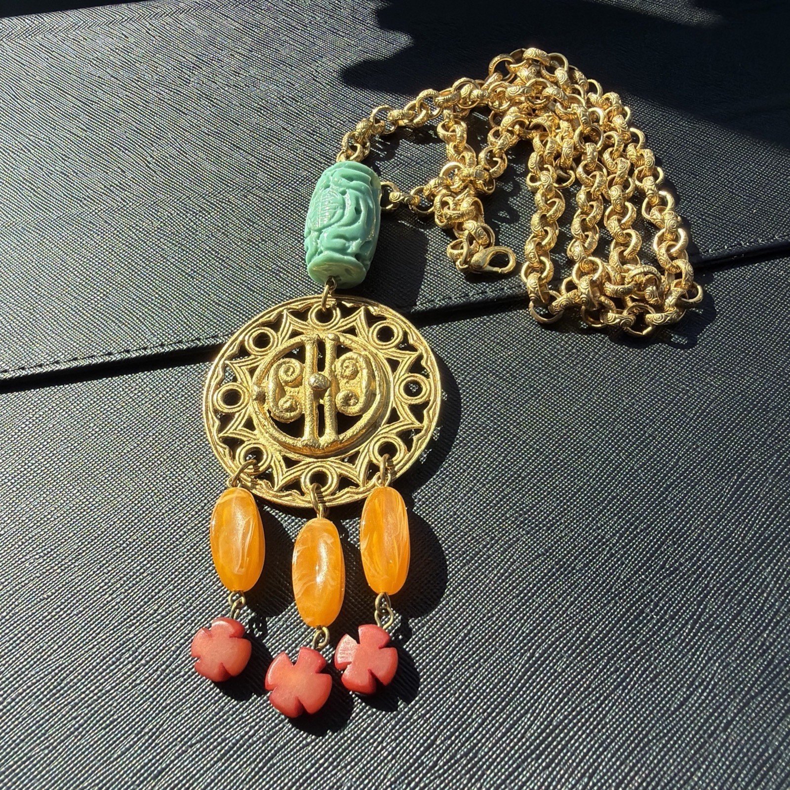 Vintage Unsigned Statement Dangle Lucite Filigree… - image 5