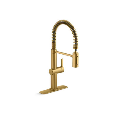 KOHLER Clarus Semi-Pro Pull Down Sprayer Kitchen Faucet in Brushed Moderne Brass