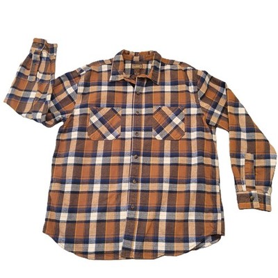 SCHMIDT Workwear Carpenter Men's Plaid Flannel Button Up Shirt Brown Cotton XL
