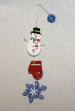 Wooden Snowman Snowflake Mittens Christmas Ornament Connected 6.5" Hand Painted