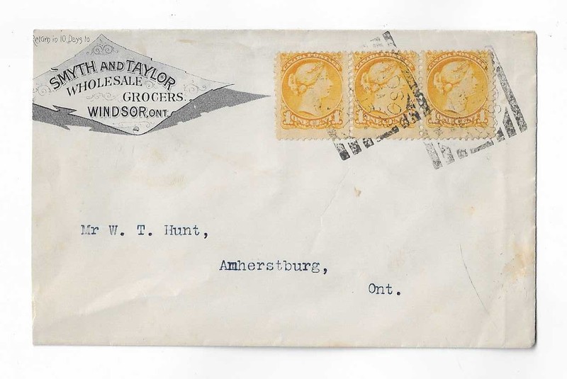 Canada 1895 Windsor corner illustrated 1c SQ strip of 3 tied by squared circle